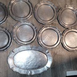 Antique Wilton Columbia Pewter Plates Platter 