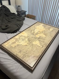 Large Framed Vintage World Map Wall Art – 46” x 24”