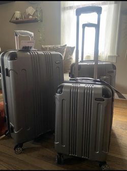 Rockland London Hardside Spinner Wheel Luggage, Silver, 3-Piece Set (20/24/28)