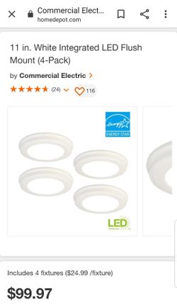 11 in. White Integrated LED Flush Mount (4-Pack) by Commercial Electric
