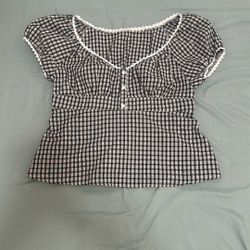 [73% Cotton] TEENGIRL Checkered Woven Casual Retro Style Short Sleeve Shirt, Summer
