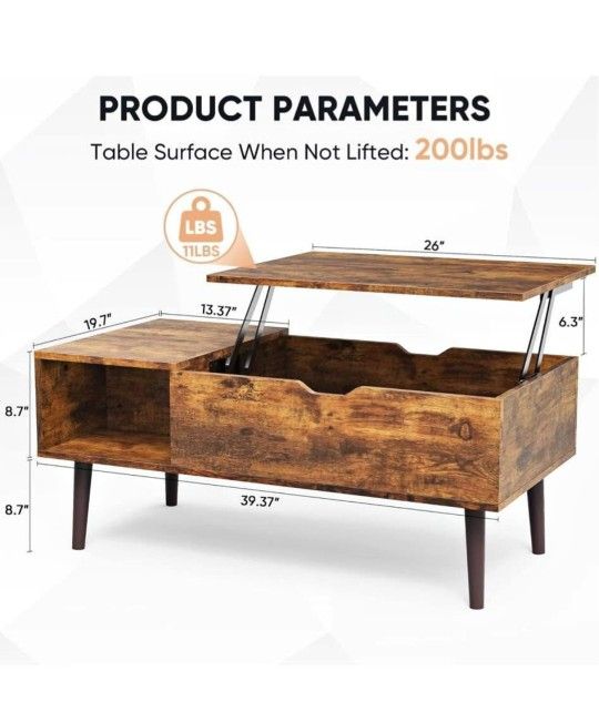 New, Open Box, Coffee Table. Lift Top Wooden Coffee Table with Hidden Compartment & Adjustable Storage