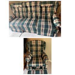 Striped couch and recliner