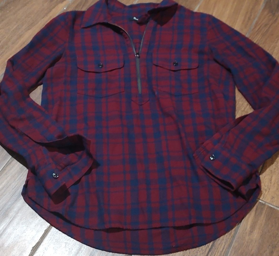 Women’s Madewell Plaid Shirt With 1/4 Zip Size XS