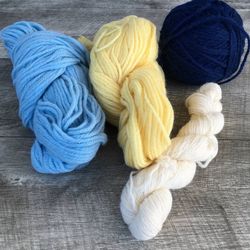 Mixed Lot Blue Yellow White Navy Wool Knitting Yarn