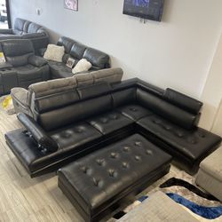 Ibiza Black Leather Sectional With Ottoman Only $799. Easy Finance Option. Same-Day Delivery.