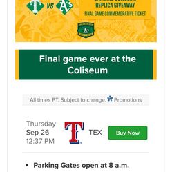 6 Tickets For Oakland A’s LAST HOME GAME EVER!!!!