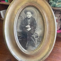 Antique Victorian Picture In Brass Frame 5"