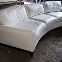 White Leather Curve Couch 