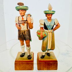 Berchtesgaden German Black Forest Hand Carved Wood Bavarian Man & Woman FOLK ART