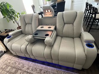 Luxury Leather Power Reclining Sofa & Recliner Set – Home Theater Features, USB, Chargers, LED Lights & Storage