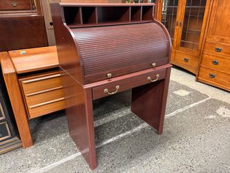 Cherry Stain Roll Top Secretary Desk
