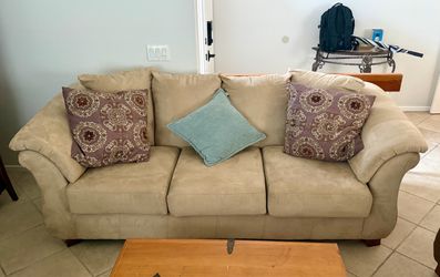 Beige Microfiber 3-Seat Sofa