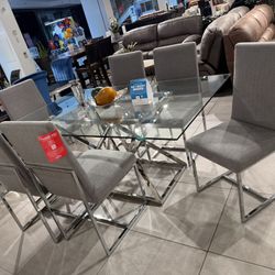 7pc Dining Set 🩶 Grey Color 🩶 Glass Top
