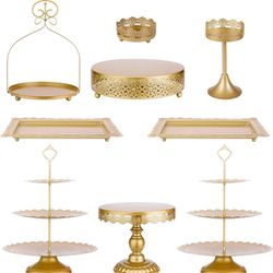 ZUMELER 9Pcs Metal Cake Stands Round Cake Stands Candy Fruite Display Plate Cupcake Serving Tower for Wedding Brithday Party Celebration Home Decorati