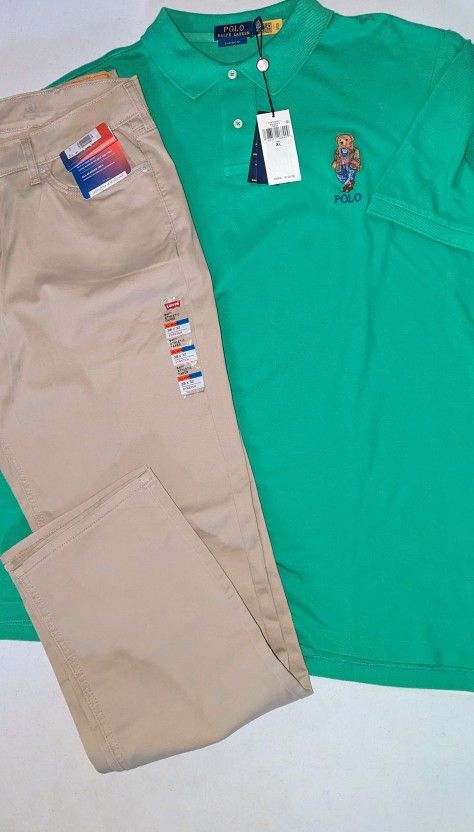 Men's Polo Short Sleeve Collar Outfit With Levi Jeans(Shirt XL) (Pants 38x32)