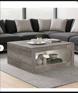 Target Home & Decor - Furniture - Living Room Furniture - Coffee Tables Coffee Table with Curved Cut-Out Storage Shelf in Knotty Gray Oak/Ivory Maximu