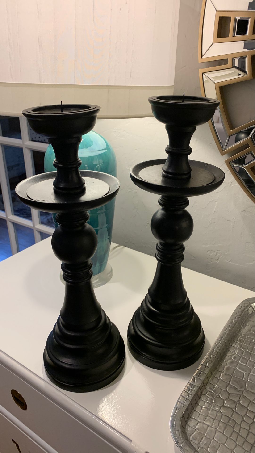 Black wooden candleholders PERFECT for Halloween!