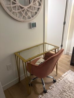 Gold Hairpin Leg Glass Top Desk w or w/o chair