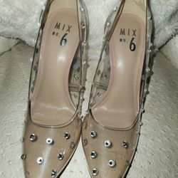 Clear Strappy High Heels With Crystals And Embellishments,Size 7 New