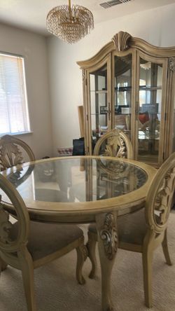 Kitchen table, wood China cabinet