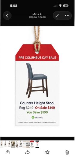 Counter Height Stool solid wood base charcoal grey seat as shown reg $249 on sale $149