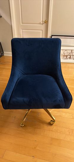 Modern Navy Blue Velvet Desk Chair with Gold Base