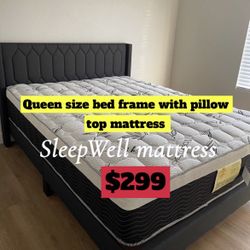 Queen Size Bed Frame With Pillow Top Mattress Included 