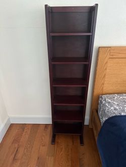 Set of 2 Tall Narrow Wood Bookshelves