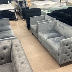 Grey 3pc Sofa Loveseat And Chair