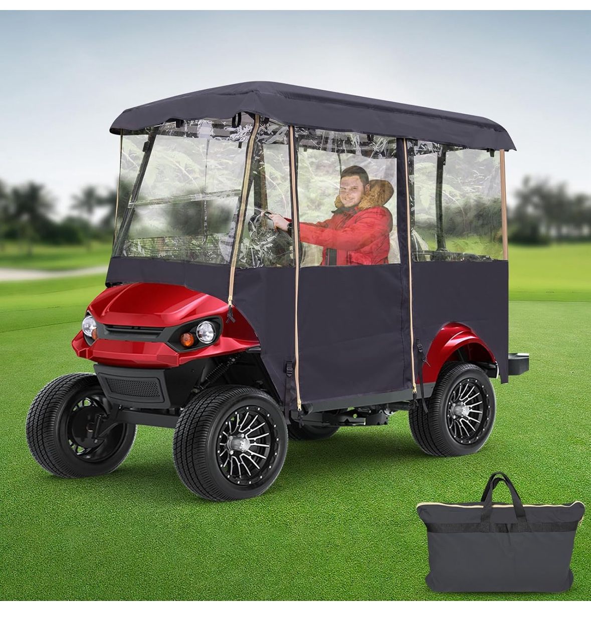 LUPPLE Golf Cart Rain Cover Enclosure 4 Passenger Extended Roof Zipper Black