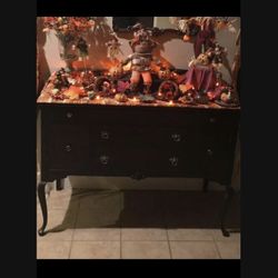 ANTIQUE Walnut Buffet w/Sterling Silver Handles  Plus Large, Heavy Antique Mirror