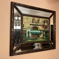 Vintage Framed Mirror with French Maxims Bistro picture Mint
