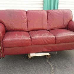 Dark Mahogany Leather Sleeper Sofa