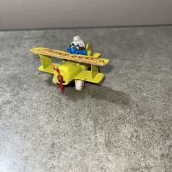 Smurfs Ertl Airplane Aero Smurf Figurine Vintage Die Cast Metal Toy Plane Figure