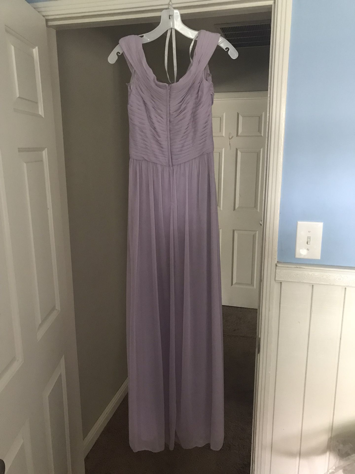 iris bridesmaid dresses Windsor Iris Satin Tie-Back Mesh Mermaid Dress in Light Blue | Size: L
