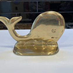 Vintage Adorable Brass Whale Bookend