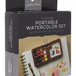 Master's Touch Portable Watercolor Set - 15 Colors - Wood Case Travel Palette