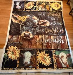 Cow Sunflower Scripture Throw Blanket