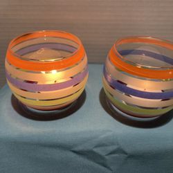 Festive Striped Tealight Candle Holders