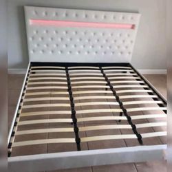 Bed Frame White King Size Led New 