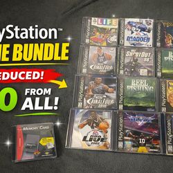 PS1 Game Lot Bundle + Memory Card - 11 Games + 1 Memory Card — $70 for bundle