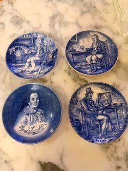 Blue and White Ceramic Collector Plates Set of 4