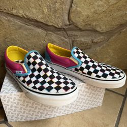 VANS multicolored checkerboard slip ons