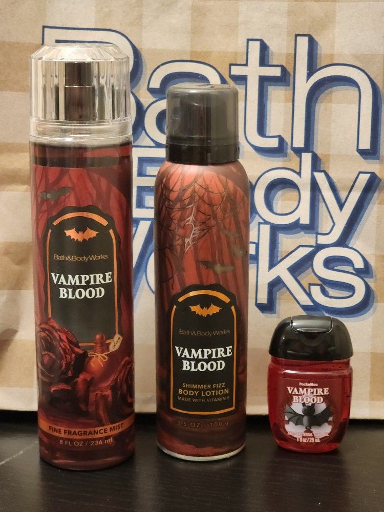Bath And Body Works Vampire Blood Body Mist, Shimmer Body Lotion And Hand Sanitizer
