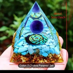 Blue Torqoise Golden life Orgonite Pyramid ball，Chakra Energy quartz crystal healing reiki 1pc
