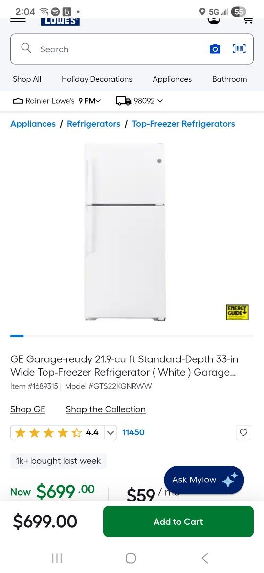 GE Refridgerater Like New