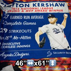 LA Dodgers Blanket 2014 Clayton Kershaw NL & Cy Young Award Winner SGA 46”x61”