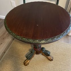 Antique Mahogany side table- hand painted with carved detail. 