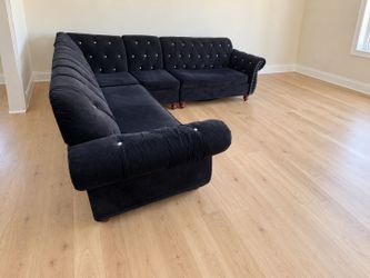 Black Velvet Tufted Sectional Sofa